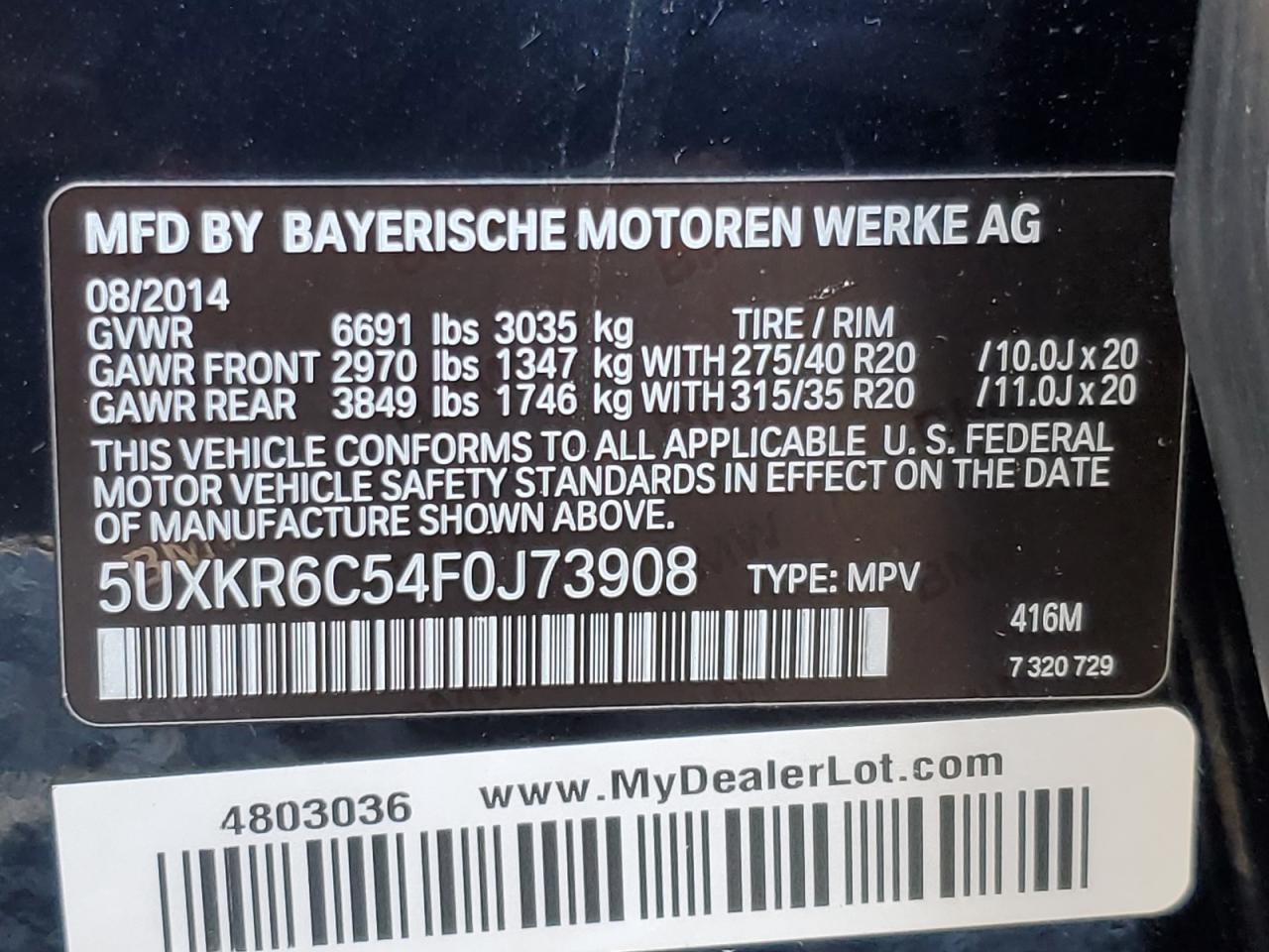 2015 BMW X5 xDrive50I VIN: 5UXKR6C54F0J73908 Lot: 85813285