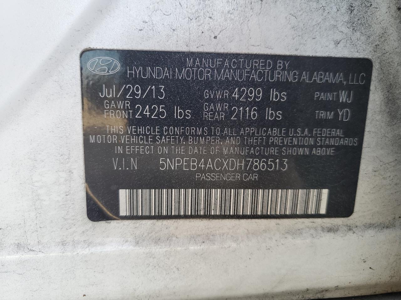 2013 Hyundai Sonata Gls VIN: 5NPEB4ACXDH786513 Lot: 82276625