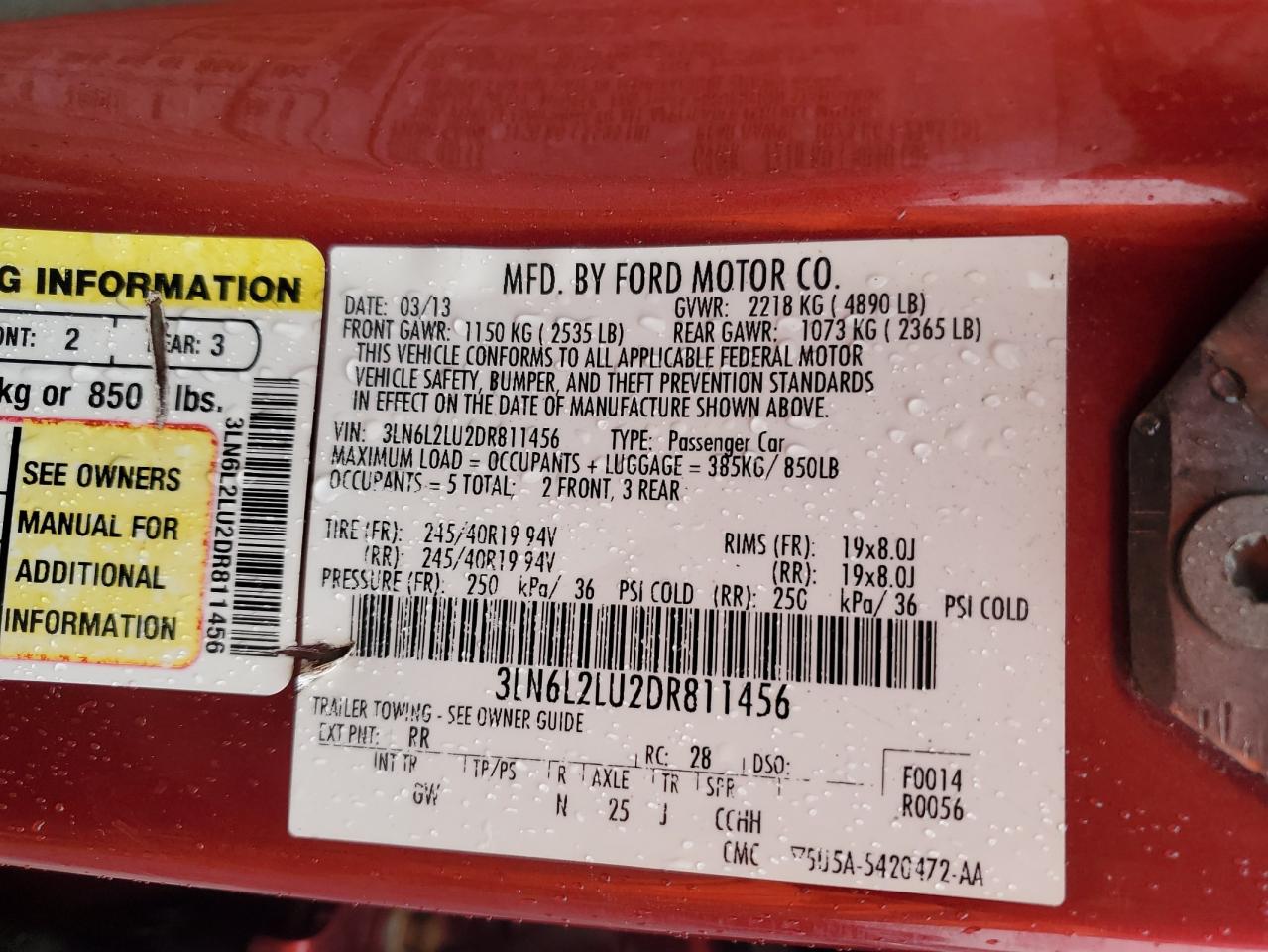 2013 Lincoln Mkz Hybrid VIN: 3LN6L2LU2DR811456 Lot: 86474625