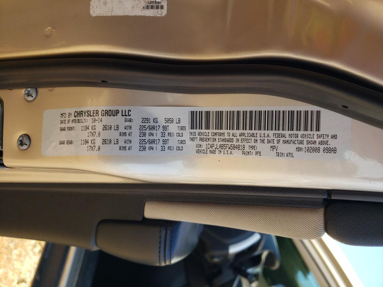 2015 Jeep Cherokee Sport VIN: 1C4PJLAB5FW584818 Lot: 84791205