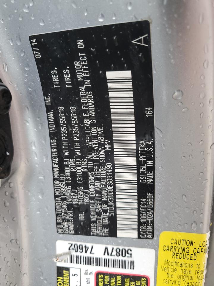 2014 Toyota Sienna Le VIN: 5TDJK3DC0ES091490 Lot: 85380465