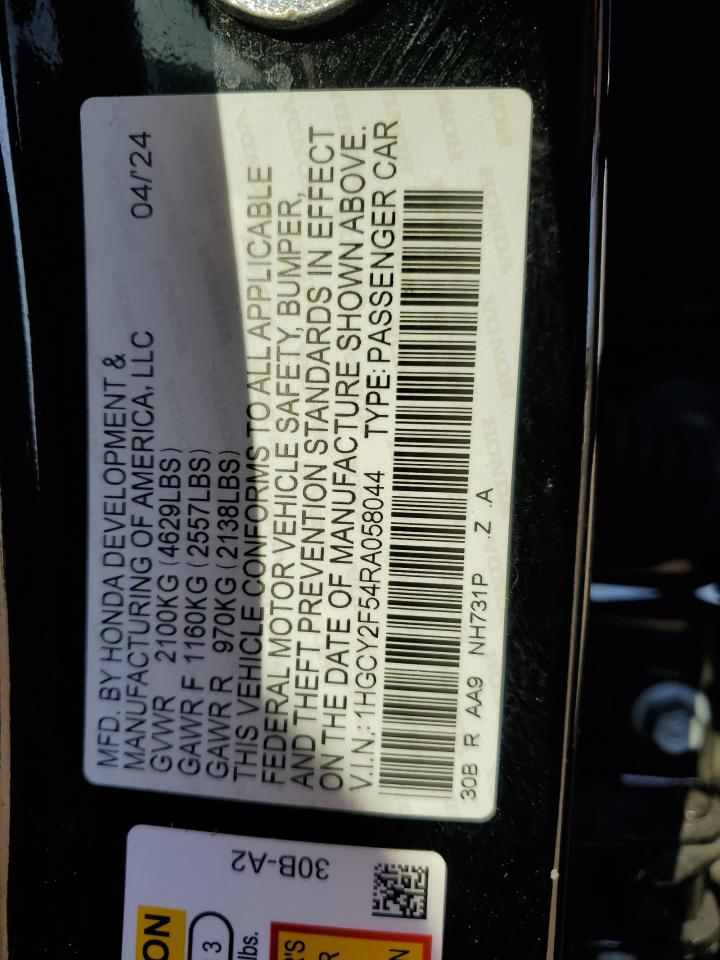 2024 Honda Accord Hybrid Sport VIN: 1HGCY2F54RA058044 Lot: 86617715
