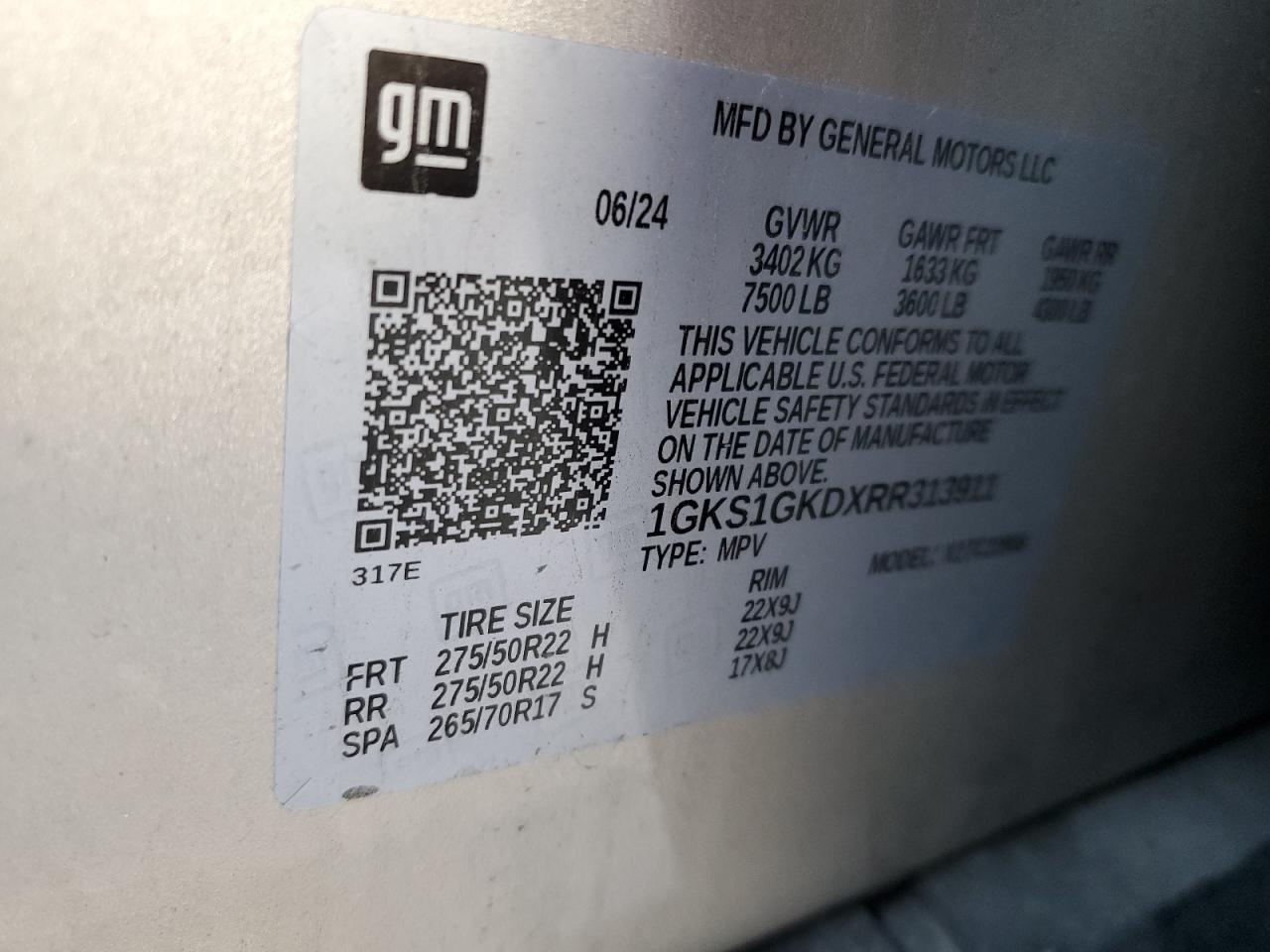 2024 GMC Yukon Xl C1500 Slt VIN: 1GKS1GKDXRR313911 Lot: 89512645