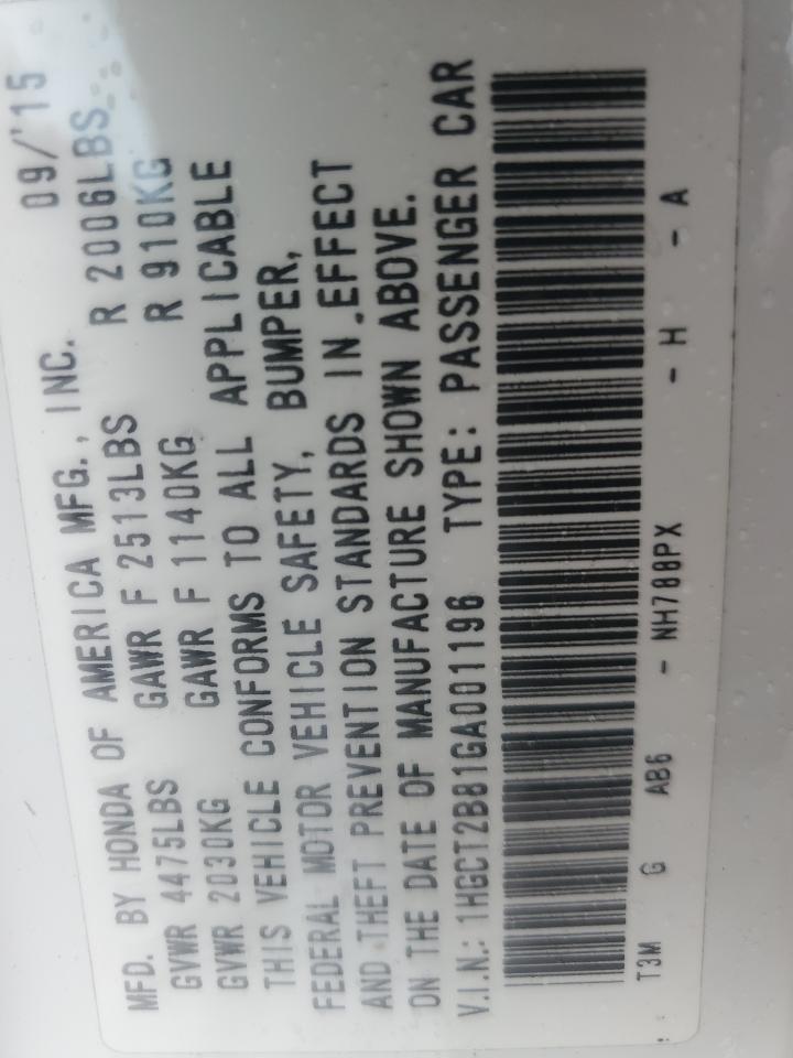 2016 Honda Accord Exl VIN: 1HGCT2B81GA001196 Lot: 86301345