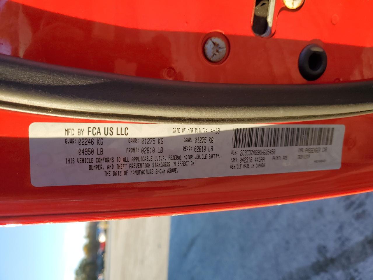 2019 Dodge Challenger Sxt VIN: 2C3CDZAG9KH635450 Lot: 90014525