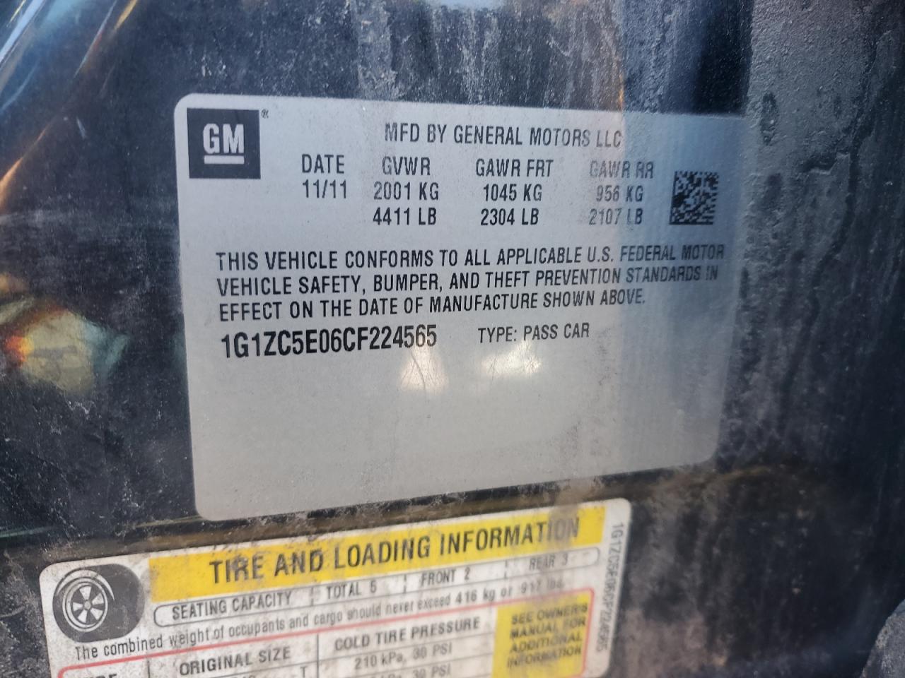 2012 Chevrolet Malibu 1Lt VIN: 1G1ZC5E06CF224565 Lot: 86065935