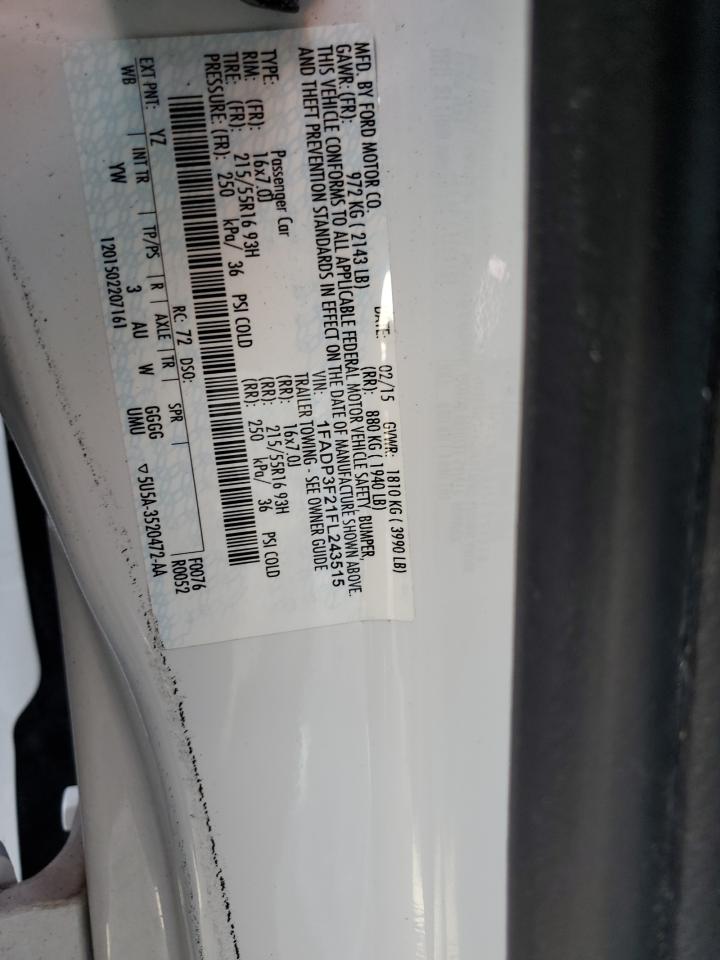 2015 Ford Focus Se VIN: 1FADP3F21FL243515 Lot: 85840865