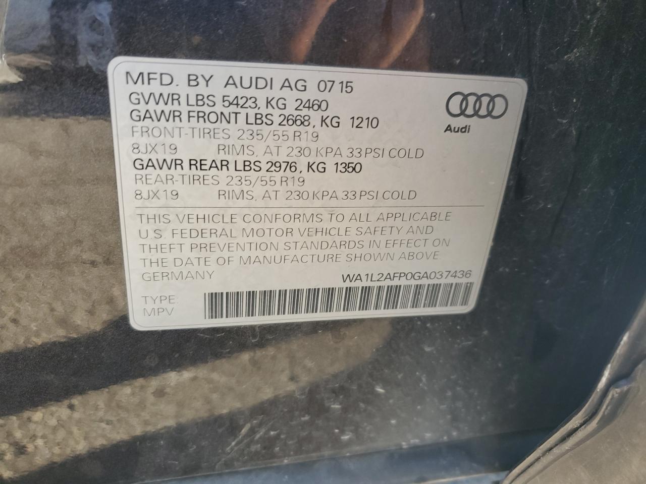 2016 Audi Q5 Premium Plus VIN: WA1L2AFP0GA037436 Lot: 82680625