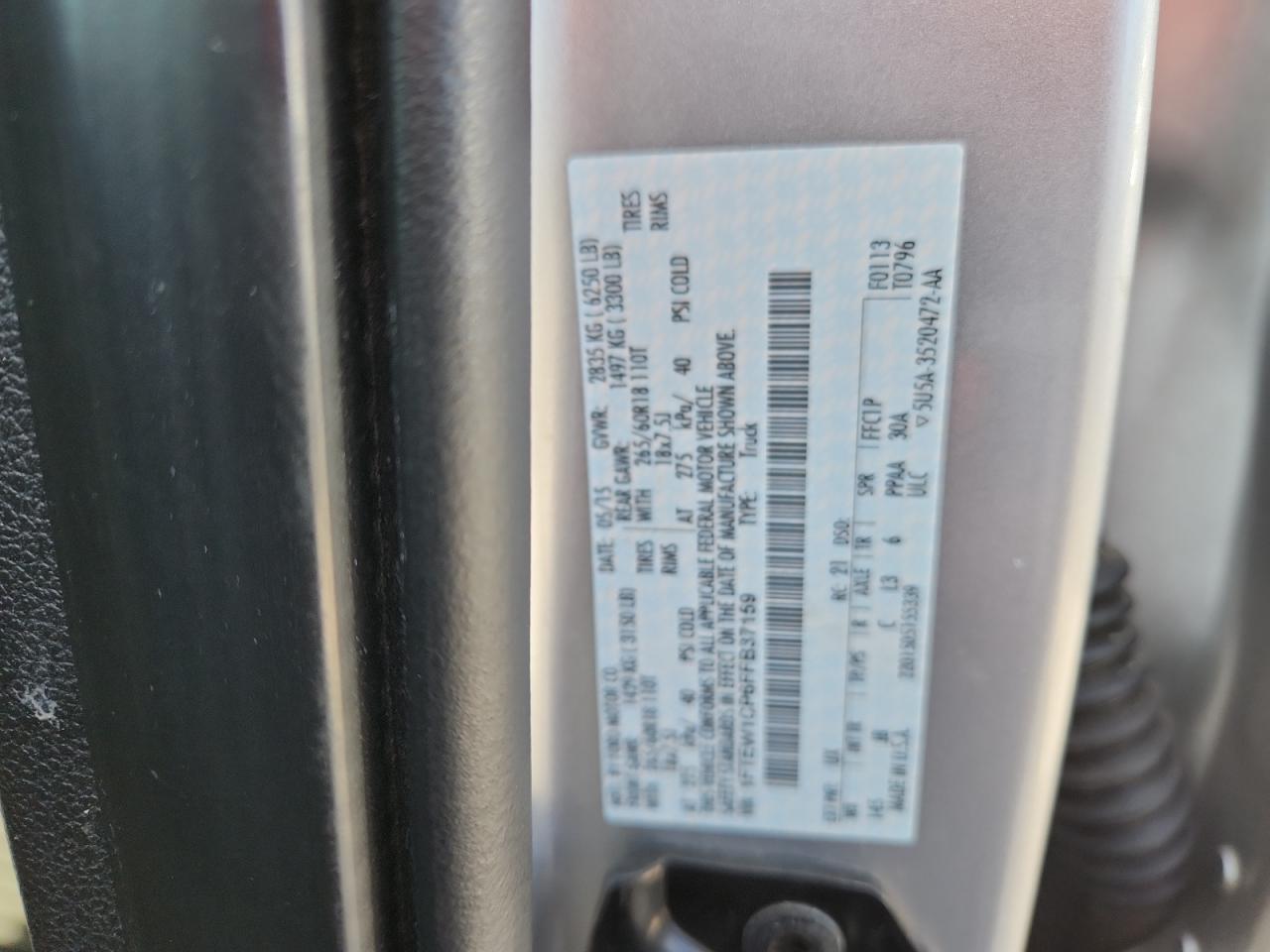 2015 Ford F150 Supercrew VIN: 1FTEW1CP6FFB37159 Lot: 89552405