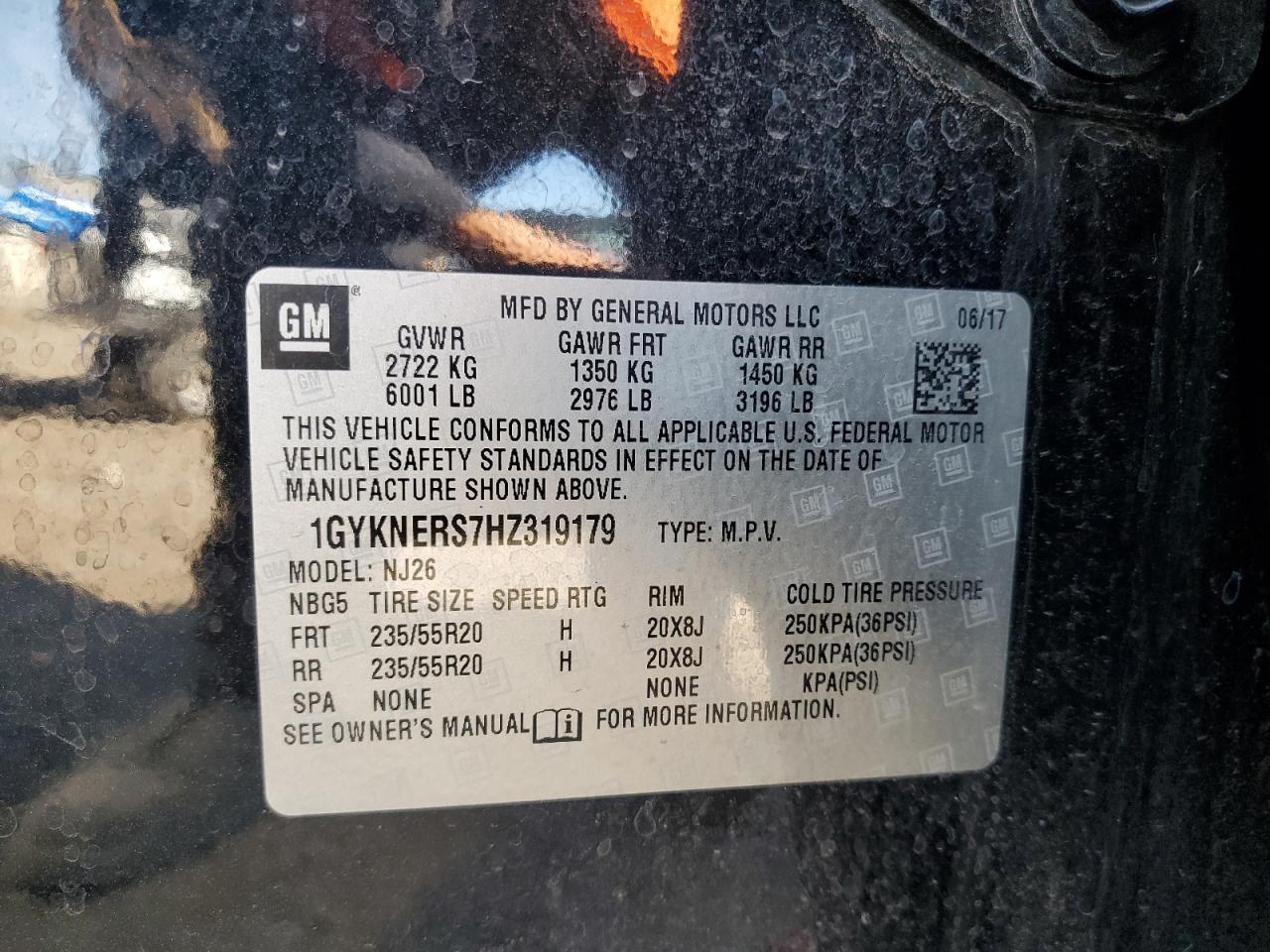 2017 Cadillac Xt5 Premium Luxury VIN: 1GYKNERS7HZ319179 Lot: 86804625