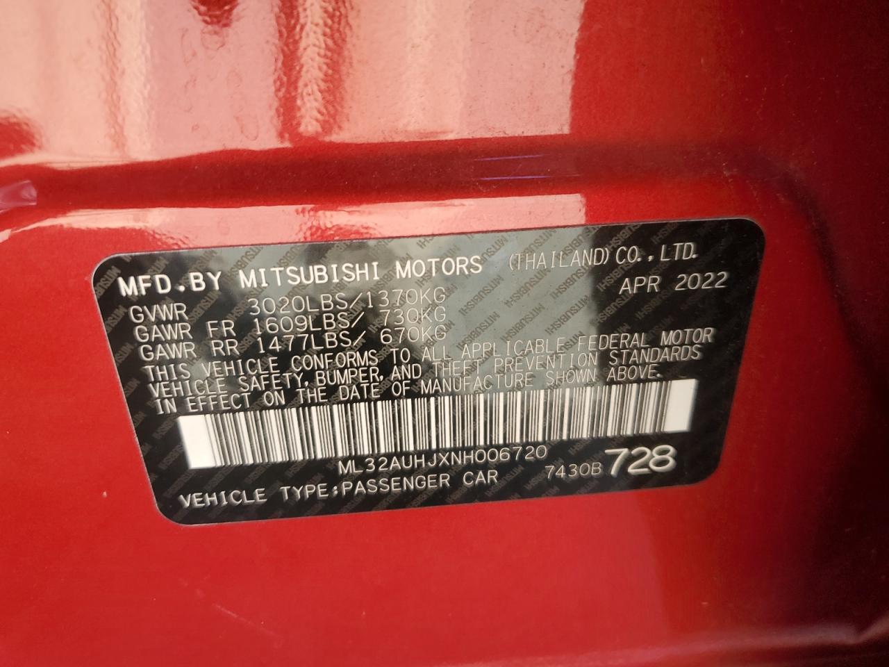 2022 Mitsubishi Mirage Es VIN: ML32AUHJXNH006720 Lot: 84605445