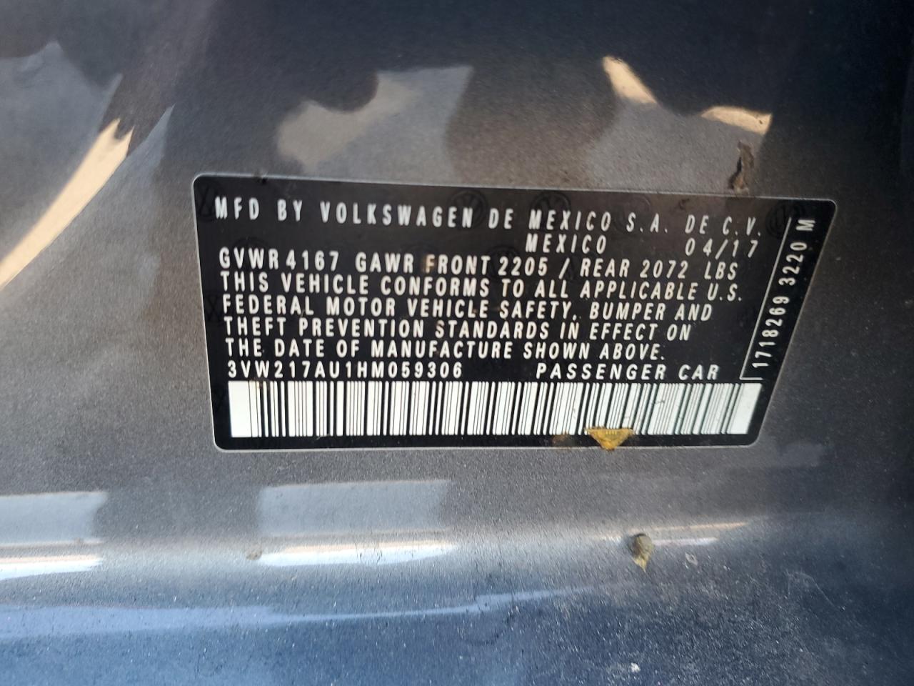 2017 Volkswagen Golf S VIN: 3VW217AU1HM059306 Lot: 87360065