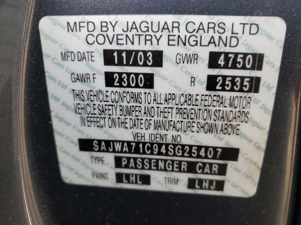 2004 Jaguar Xj8 VIN: SAJWA71C94SG25407 Lot: 85663255