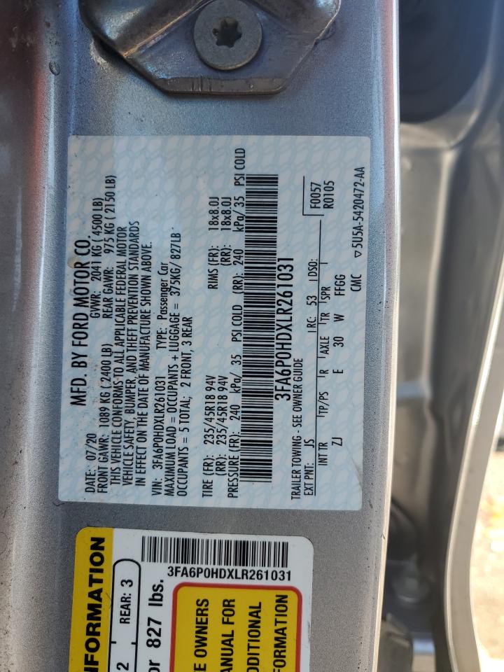 2020 Ford Fusion Se VIN: 3FA6P0HDXLR261031 Lot: 90236165