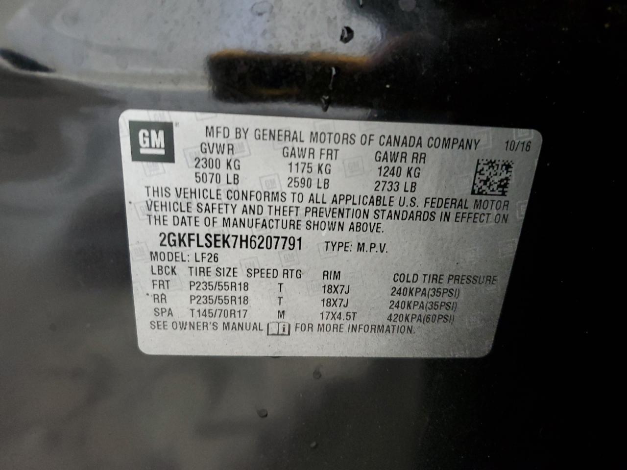 2017 GMC Terrain Sle VIN: 2GKFLSEK7H6207791 Lot: 87004795