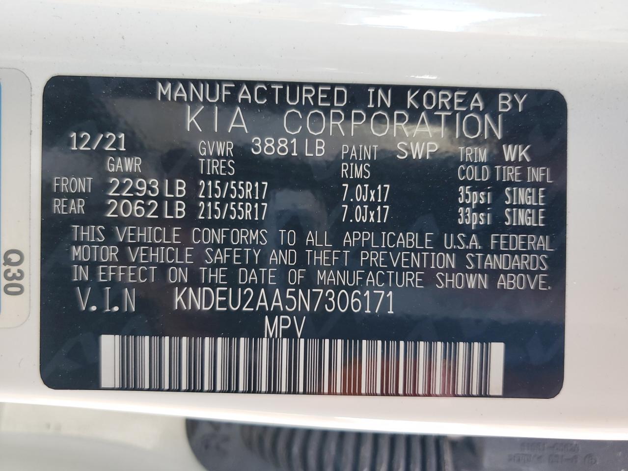 2022 Kia Seltos S VIN: KNDEU2AA5N7306171 Lot: 90379595