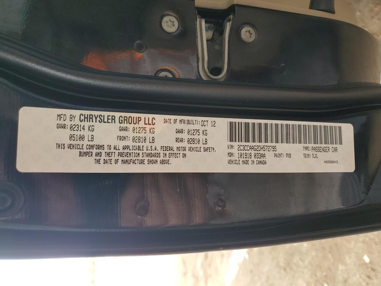 2013 Chrysler 300 VIN: 2C3CCAAG2DH572795 Lot: 89905245