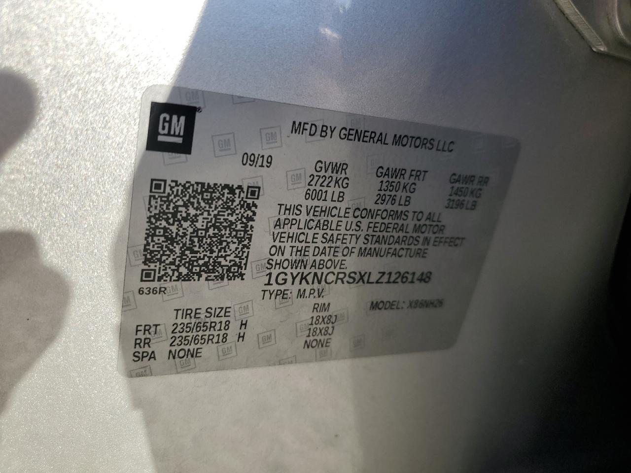 2020 Cadillac Xt5 Premium Luxury VIN: 1GYKNCRSXLZ126148 Lot: 90120365