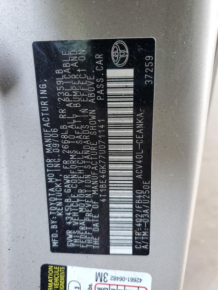 2007 Toyota Camry Ce VIN: 4T1BE46K77U071141 Lot: 66887845