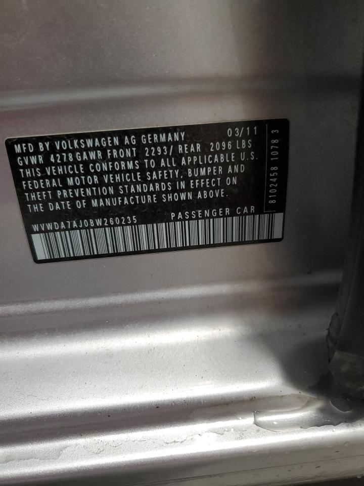 2011 Volkswagen Golf VIN: WVWDA7AJ0BW260235 Lot: 90245145