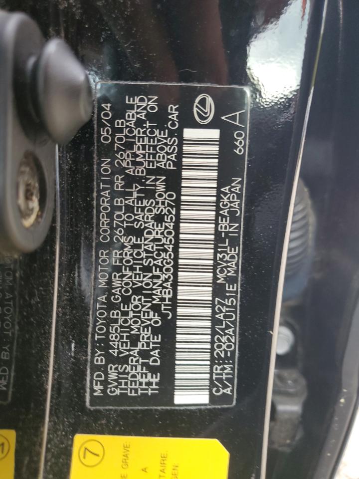 2004 Lexus Es 330 VIN: JTHBA30G545045270 Lot: 84725855