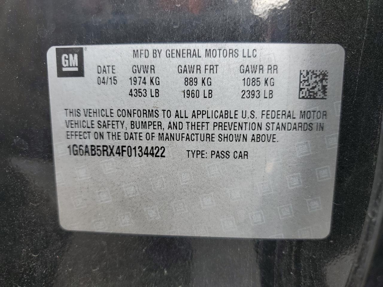 2015 Cadillac Ats Luxury VIN: 1G6AB5RX4F0134422 Lot: 87476875