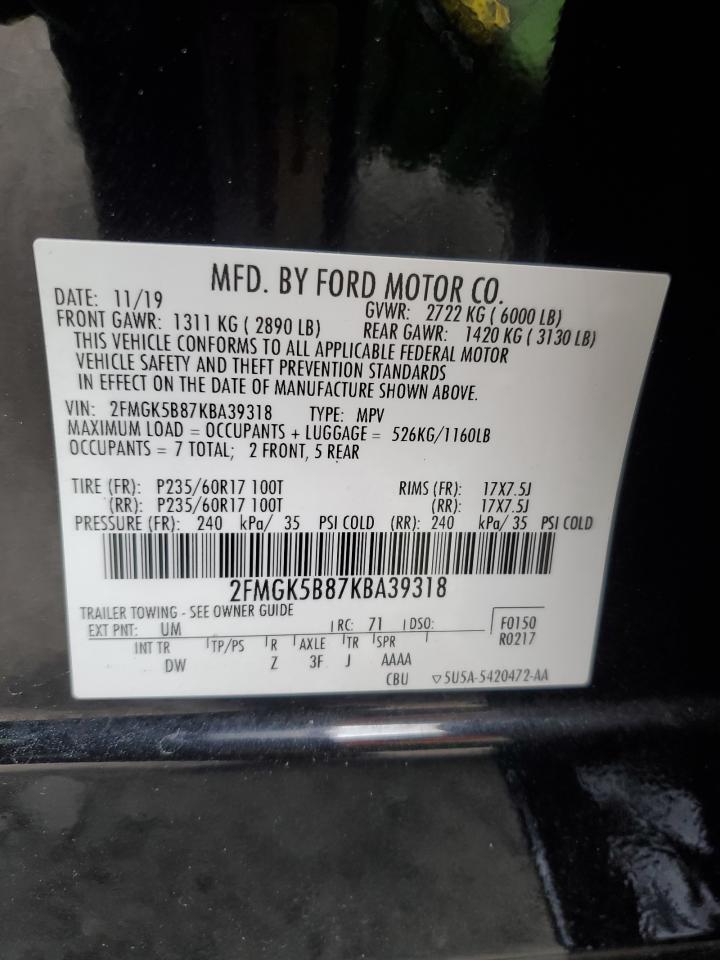 2019 Ford Flex Se VIN: 2FMGK5B87KBA39318 Lot: 86166325