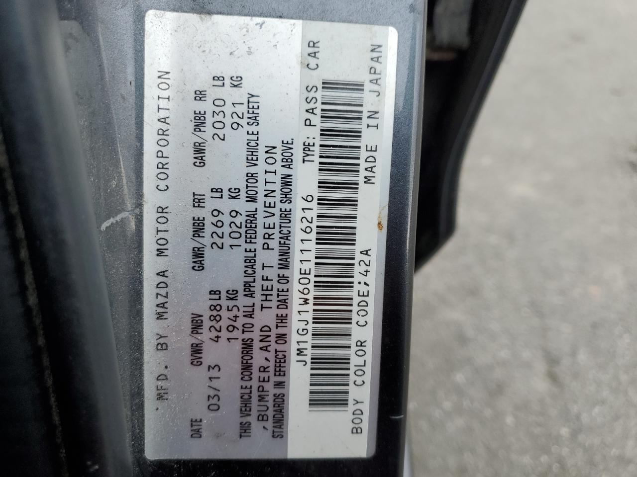 2014 Mazda 6 Grand Touring VIN: JM1GJ1W60E1116216 Lot: 89694055