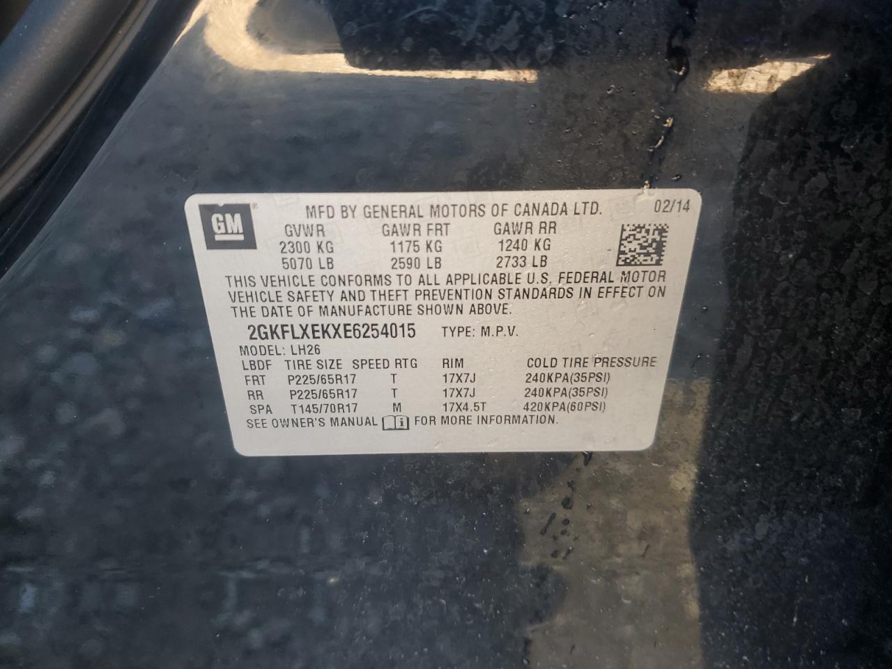 2014 GMC Terrain Slt VIN: 2GKFLXEKXE6254015 Lot: 90030575