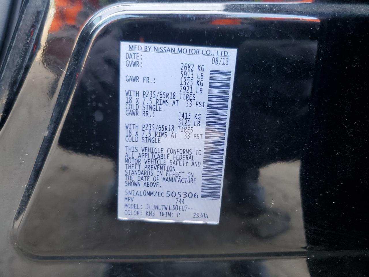 2014 Infiniti Qx60 VIN: 5N1AL0MM2EC505306 Lot: 85172855
