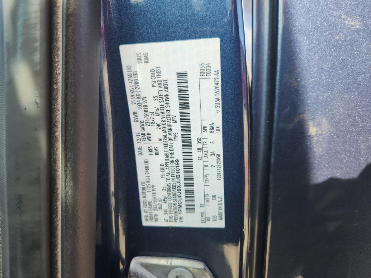 2018 Ford Escape Titanium VIN: 1FMCU0J9XJUB10199 Lot: 89861425