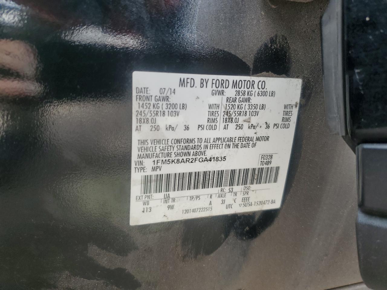 2015 Ford Explorer Police Interceptor VIN: 1FM5K8AR2FGA41835 Lot: 85292045