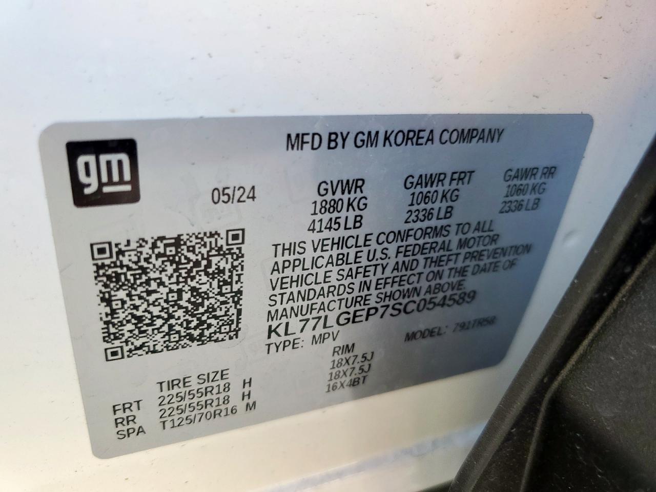 2025 Chevrolet Trax 1Rs VIN: KL77LGEP7SC054589 Lot: 86226975