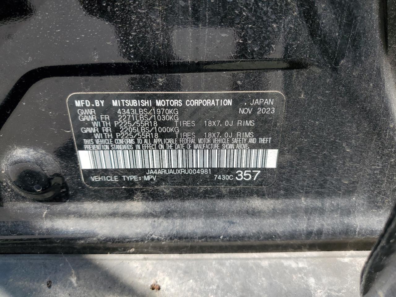 2024 Mitsubishi Outlander Sport S/Se VIN: JA4ARUAUXRU004981 Lot: 85181525