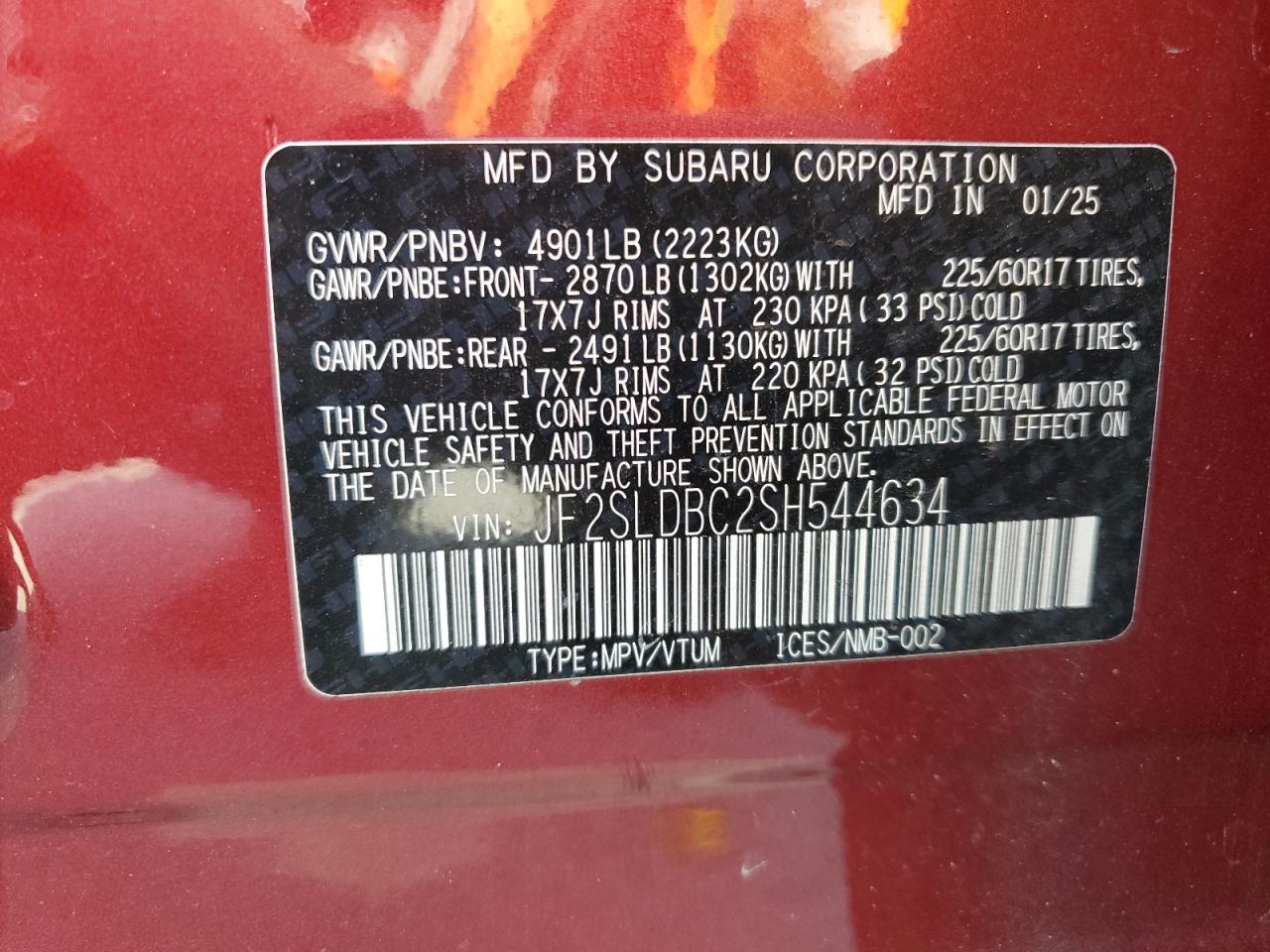 2025 Subaru Forester Premium VIN: JF2SLDBC2SH544634 Lot: 84388485