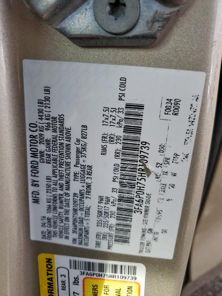 2017 Ford Fusion Se VIN: 3FA6P0H75HR109739 Lot: 85941125