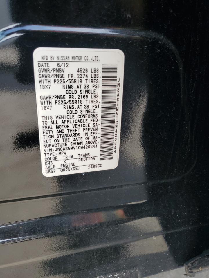 2012 Nissan Rogue S VIN: JN8AS5MV1CW420244 Lot: 84873335