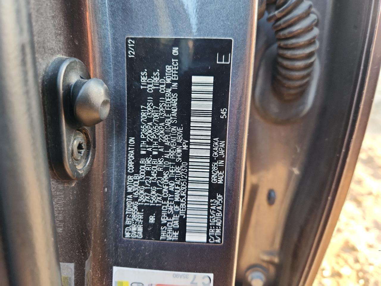 2013 Toyota 4Runner Sr5 VIN: JTEBU5JR3D5127370 Lot: 85733835