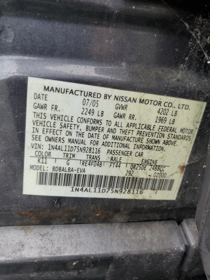 2005 Nissan Altima S VIN: 1N4AL11D75N928116 Lot: 85886945