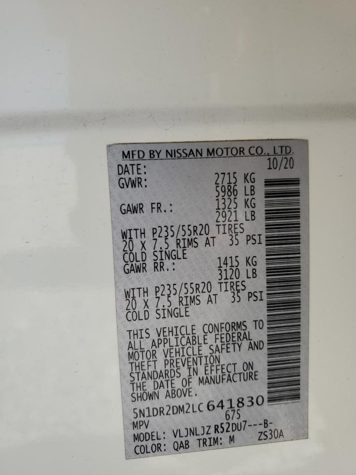 2020 Nissan Pathfinder Platinum VIN: 5N1DR2DM2LC641830 Lot: 86167025