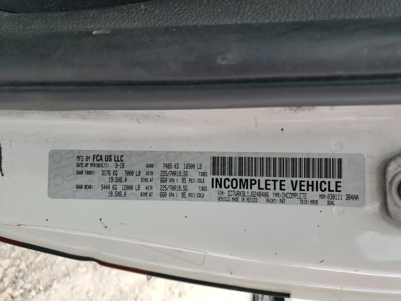 2018 Ram 4500 VIN: 3C7WRKBL1JG248406 Lot: 86223675