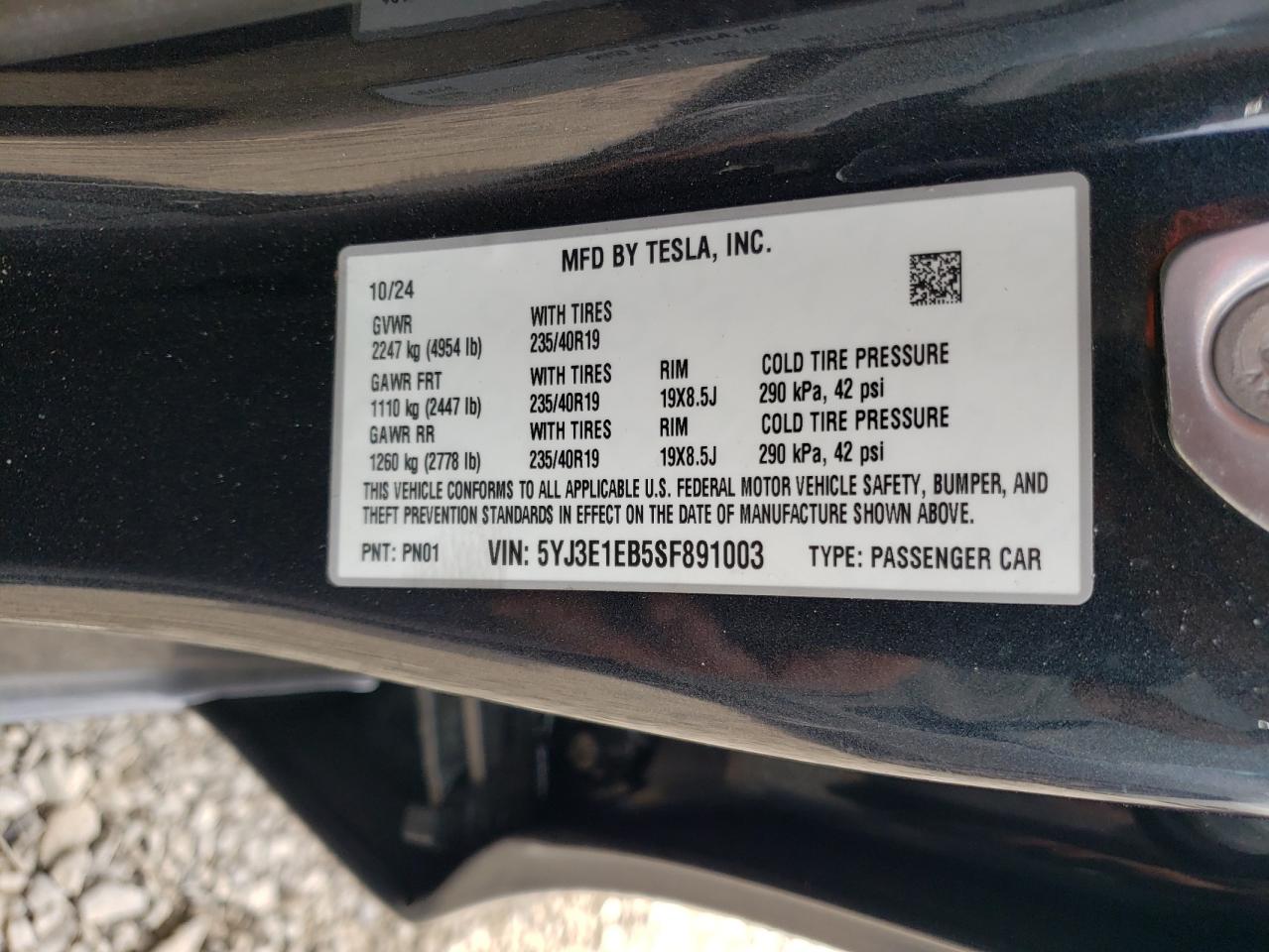 2025 Tesla Model 3 VIN: 5YJ3E1EB5SF891003 Lot: 89905975