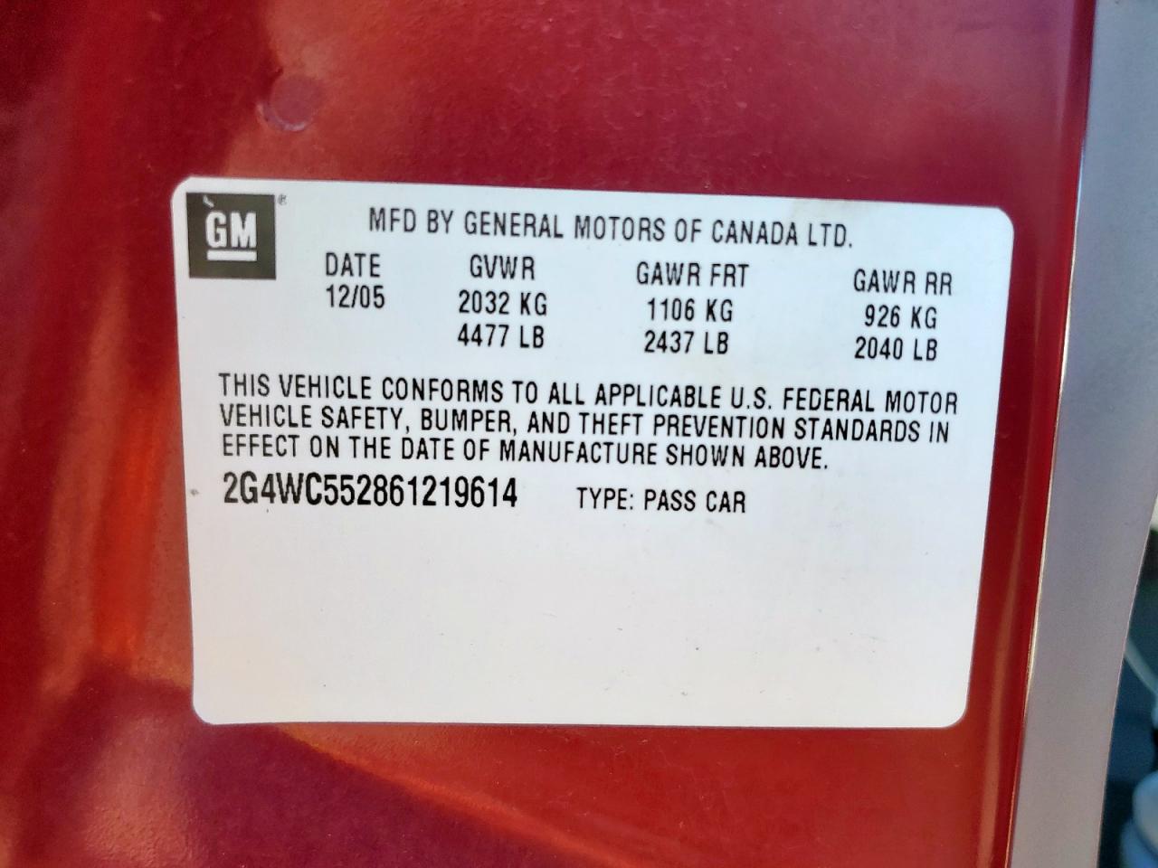 2006 Buick Lacrosse Cx VIN: 2G4WC552861219614 Lot: 85194735