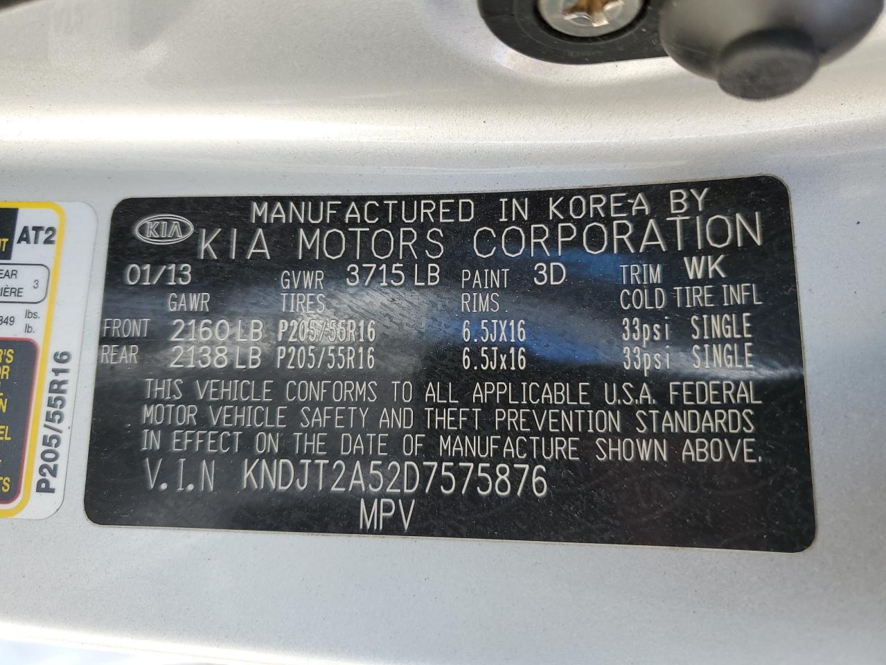 2013 Kia Soul VIN: KNDJT2A52D7575876 Lot: 81952615