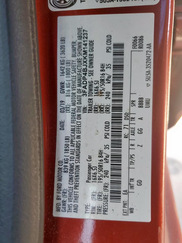 2019 Ford Fiesta Se VIN: 3FADP4BJXKM141237 Lot: 85182755