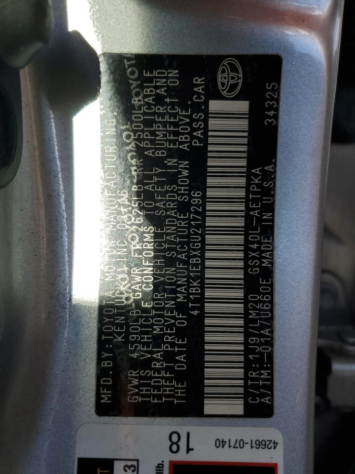 2016 Toyota Avalon Xle VIN: 4T1BK1EBXGU217296 Lot: 90830905