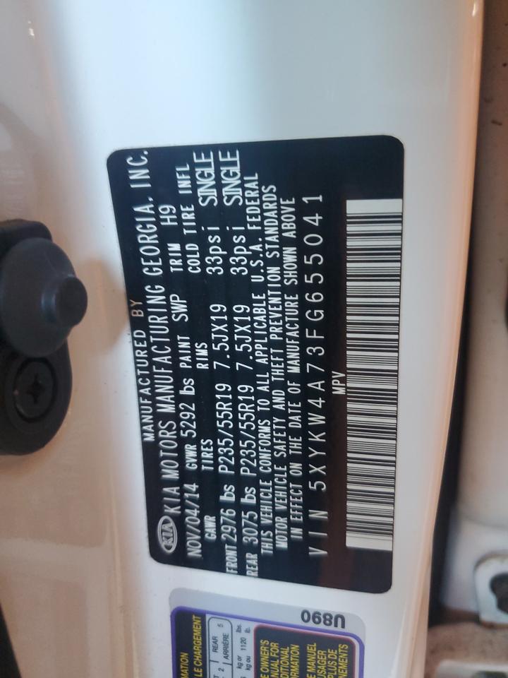2015 Kia Sorento Sx VIN: 5XYKW4A73FG655041 Lot: 87215975