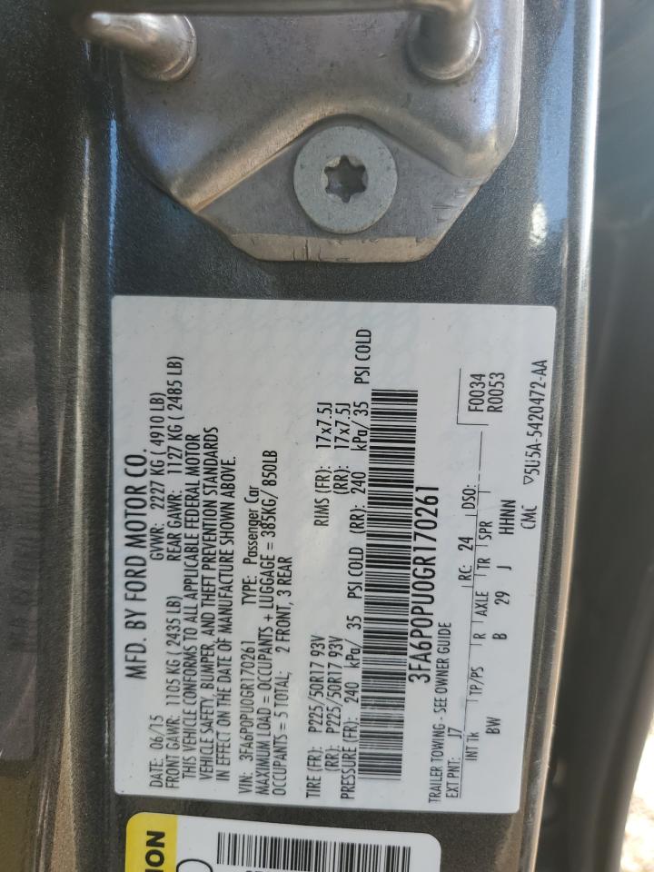 2016 Ford Fusion Se Phev VIN: 3FA6P0PU0GR170261 Lot: 85002115