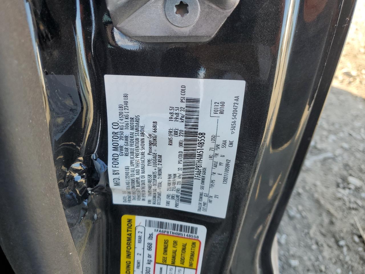 2021 Ford Mustang VIN: 1FA6P8TH4M5148558 Lot: 82672265