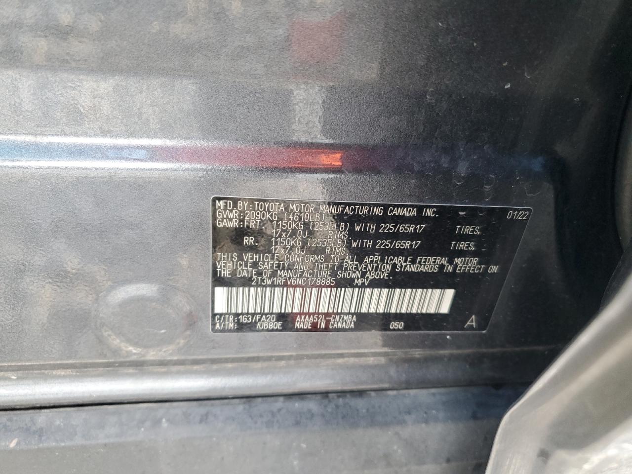 2022 Toyota Rav4 Xle VIN: 2T3W1RFV6NC178885 Lot: 84360015